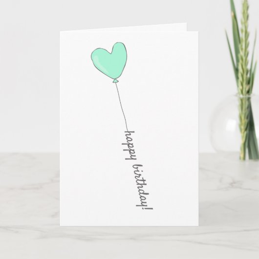 Happy Birthday - Blauwgroen hartverwarmingsballon Kaart (Voorkant)