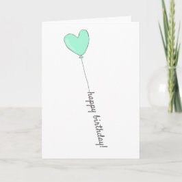 Happy Birthday - Blauwgroen hartverwarmingsballon Kaart