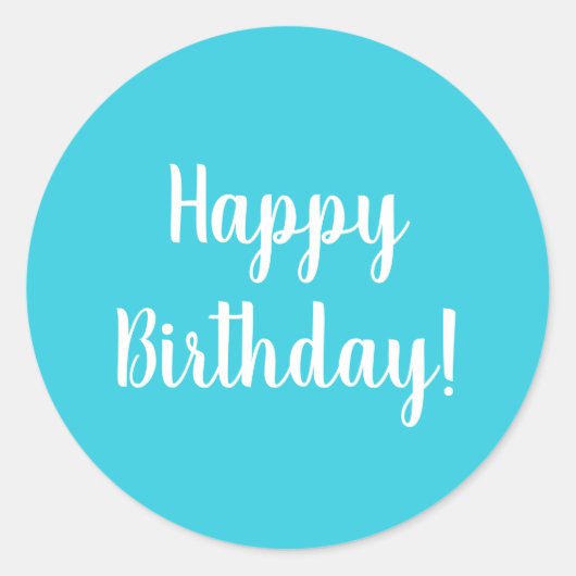 Happy Birthday Blauwgroen White Typografie Ronde Sticker (Voorkant)