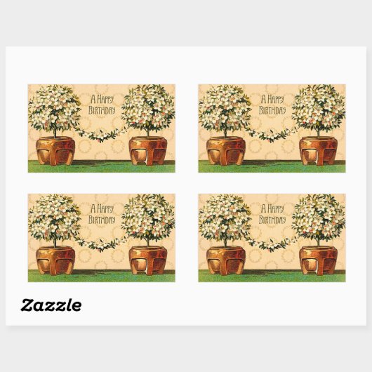 Happy Birthday  Bloeipotten Sticker (Vel)