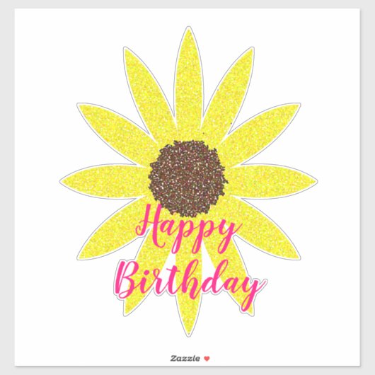Happy Birthday Bloem Geel Zonnebloem Roze Sticker (Vel)