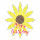 Happy Birthday Bloem Geel Zonnebloem Roze Sticker (Voorkant)