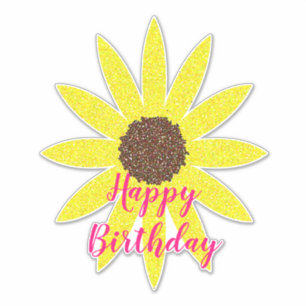 Happy Birthday Bloem Geel Zonnebloem Roze Sticker