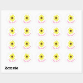 Happy Birthday Bloem Zonnebloem Roze Geel Ronde Sticker (Vel)