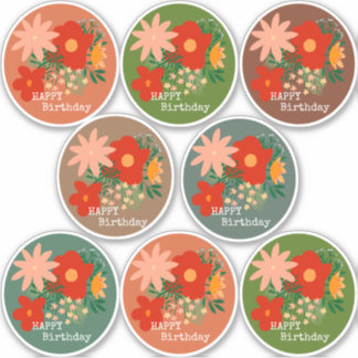 HAPPY Birthday bloemboeket stickers 6 colorways
