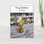 Happy Birthday Bloemen Boeket Ballonnen Kaart (Voorkant)