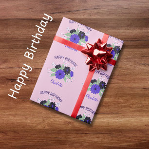 Happy Birthday Bloemen Boeket en aangepaste naam Cadeaupapier