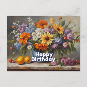 Happy Birthday  Bloemen en Fruit Briefkaart