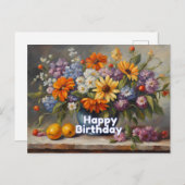 Happy Birthday  Bloemen en Fruit Briefkaart (Voorkant / Achterkant)