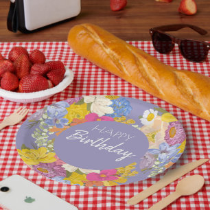 Happy Birthday Bloemen Papieren Bordje