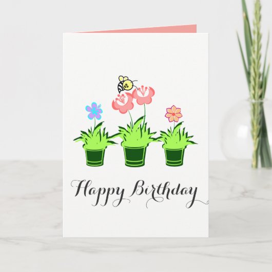 "Happy Birthday" Bloemen Planten met Bee Kaart (Voorkant)