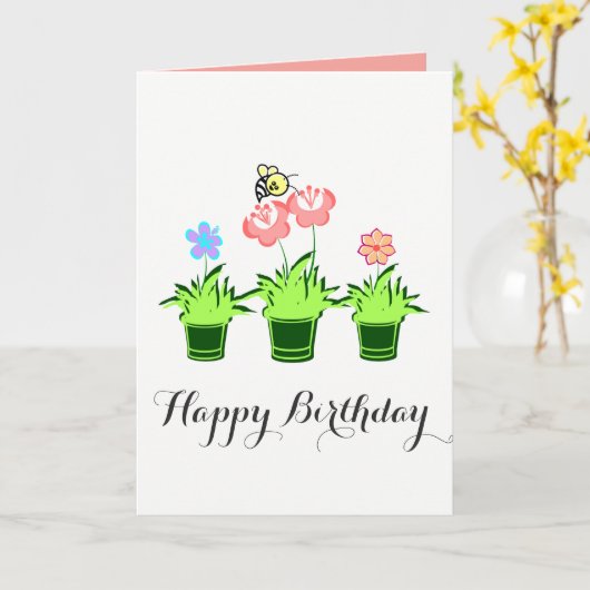 "Happy Birthday" Bloemen Planten met Bee Kaart (Gele Bloem)