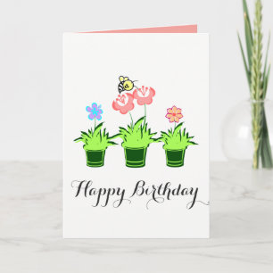 "Happy Birthday" Bloemen Planten met Bee Kaart