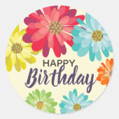 Happy Birthday-bloemen Ronde Sticker (Voorkant)