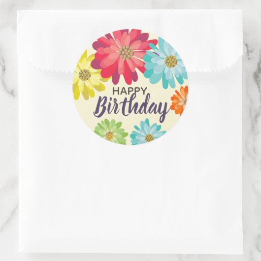 Happy Birthday-bloemen Ronde Sticker (Tas)