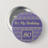 Happy Birthday Bloemengoud paarse ontwerp Ronde Button 7,6 Cm (Voorkant /achterkant)