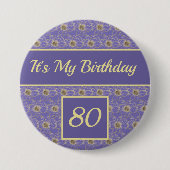 Happy Birthday Bloemengoud paarse ontwerp Ronde Button 7,6 Cm (Voorkant)