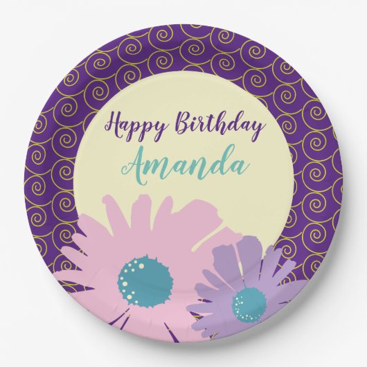 Happy Birthday Bloementuin Papieren Bordje (Voorkant)