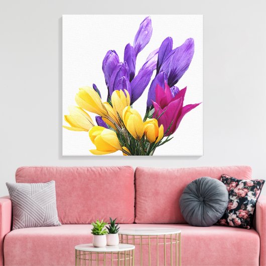 Happy Birthday  bloemige kleurrijke krokus schatti Canvas Afdruk (Insitu (Woonkamer))