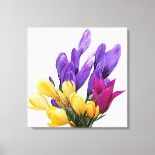 Happy Birthday bloemige kleurrijke krokus schatti Canvas Afdruk