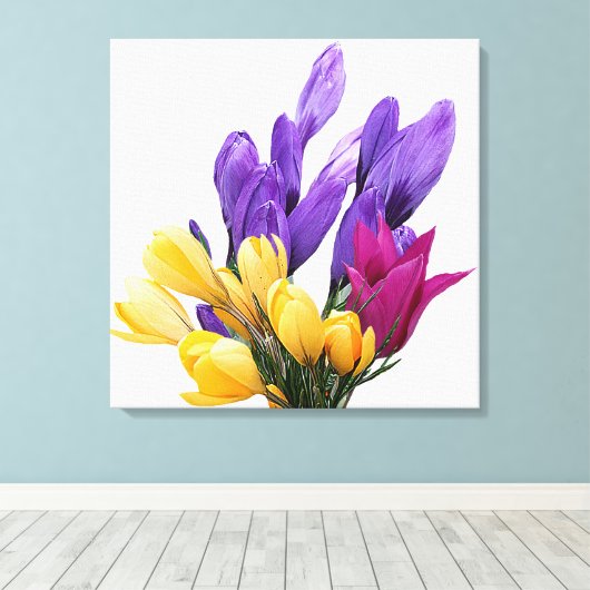 Happy Birthday  bloemige kleurrijke krokus schatti Canvas Afdruk (Insitu (Houten vloer))