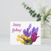Happy Birthday  bloemige kleurrijke krokus schatti Feestdagenkaart (Staand voorkant)