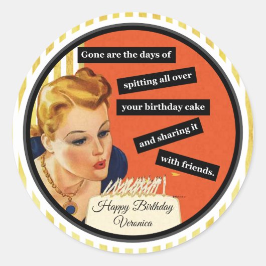 Happy Birthday Blowing Out Candles  Funny Ronde Sticker (Voorkant)