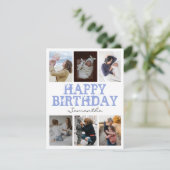 Happy Birthday Blue 6 Photo Collage Wenskaart (Staand voorkant)