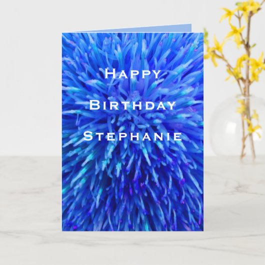 Happy Birthday, Blue Abstract Floral Greeting Kaart (Gele Bloem)