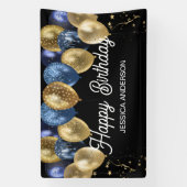 Happy Birthday Blue and Gold Balloons  Spandoek (Verticaal)