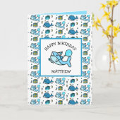 Happy Birthday Blue Baby Shark gepersonaliseerd Kaart (Gele Bloem)