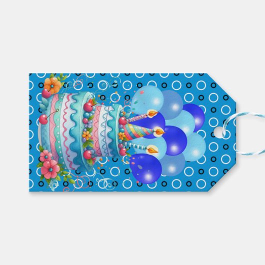 Happy Birthday Blue Balloons Cadeau Labels Cadeaulabel (Voorkant (Horizontaal))