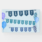 Happy Birthday Blue Bunting en Balloons Spandoek (Horizontaal)