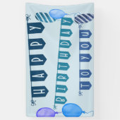 Happy Birthday Blue Bunting en Balloons Spandoek (Verticaal)