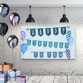 Happy Birthday Blue Bunting en Balloons Spandoek
