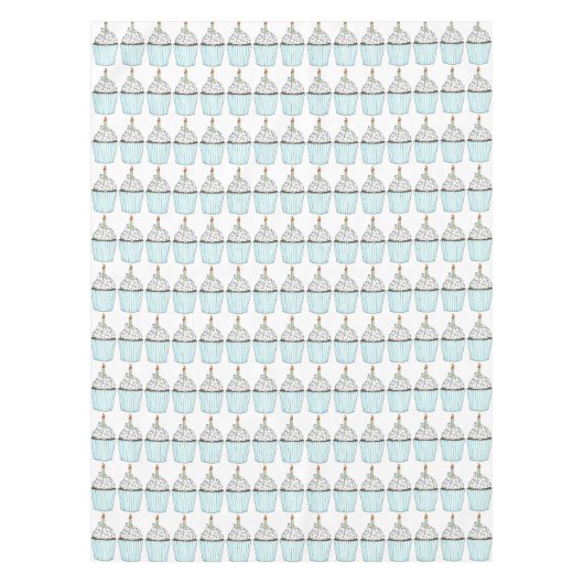 Happy Birthday Blue Cake Cupcake Candle Sprinkles Tafelkleed (Voorkant)