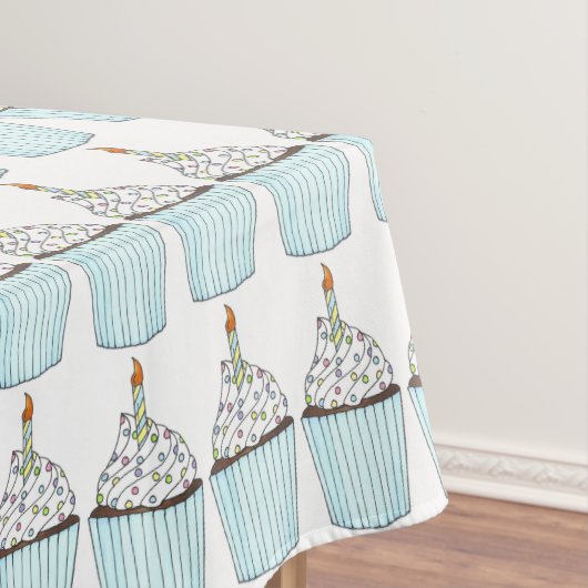 Happy Birthday Blue Cake Cupcake Candle Sprinkles Tafelkleed (Voorbeeld)