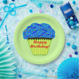 Happy Birthday Blue Cupcake-Borden Papieren Bordje