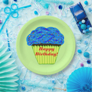 Happy Birthday Blue Cupcake-Borden Papieren Bordje