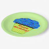 Happy Birthday Blue Cupcake-Borden Papieren Bordje (Gekanteld)