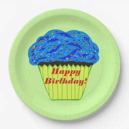 Happy Birthday Blue Cupcake-Borden Papieren Bordje