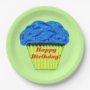 Happy Birthday Blue Cupcake-Borden Papieren Bordje