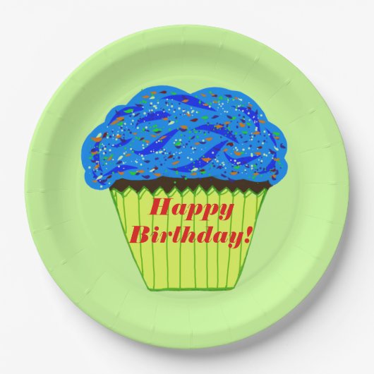 Happy Birthday Blue Cupcake-Borden Papieren Bordje (Voorkant)