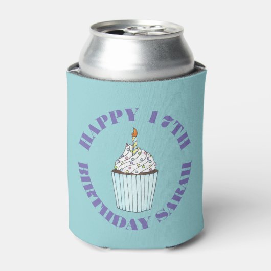 Happy Birthday Blue Cupcake Sprinkles Froting Blikjeskoeler (Blikje Voorkant)