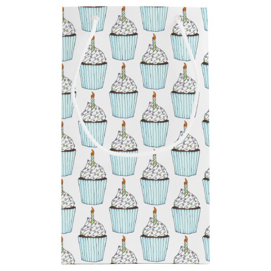 Happy Birthday Blue Cupcake Sprinkles Froting Klein Cadeauzakje (Achterkant)