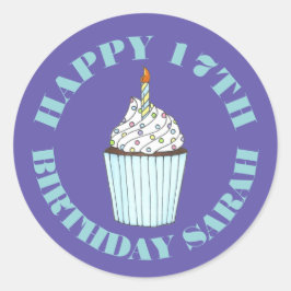 Happy Birthday Blue Cupcake Sprinkles Froting Ronde Sticker