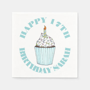 Happy Birthday Blue Cupcake Sprinkles Froting Servet