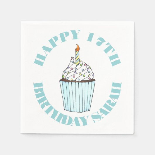 Happy Birthday Blue Cupcake Sprinkles Froting Servet (Voorkant)