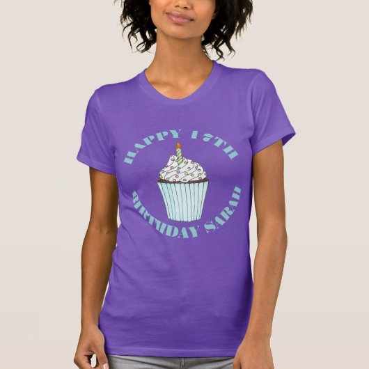 Happy Birthday Blue Cupcake Sprinkles Froting T-shirt (Voorkant)