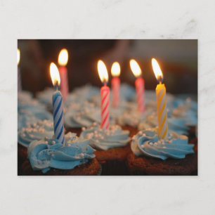 Happy Birthday Blue Cupcakes met kaarsblauw Briefk Briefkaart